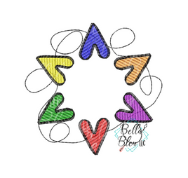 Rainbow Monogram Heart Frame Sketchy embroidery design