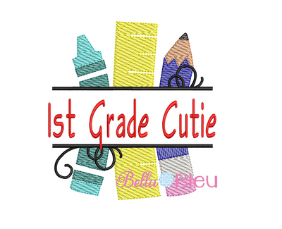 Sketchy Back to School 1st Grade Cutie machine embroidery design