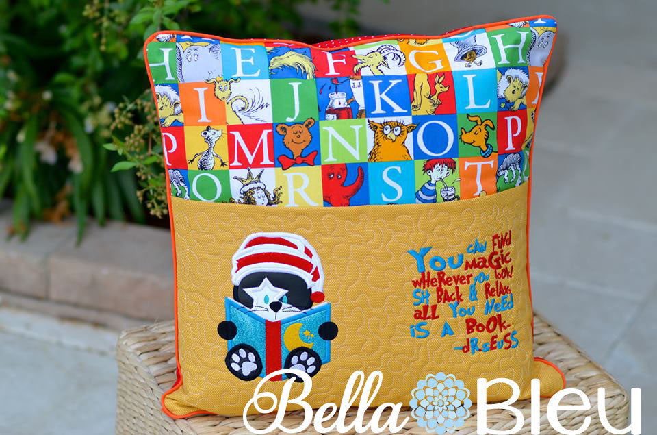 Ready to Read Kitty Cat Dr Suess Inspired hat &  saying Machine Applique Designs