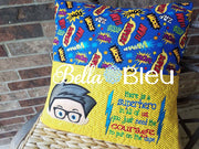 Super Hero Boy with Glasses Machine Applique Embroidery designs reading pillow towel topper