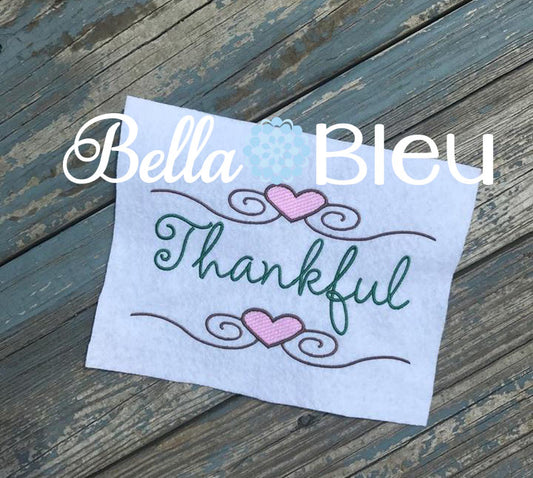 Thankful with hearts wording saying machine embroidery design
