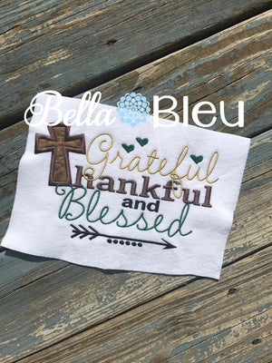 Grateful Thankful and Blessed with Applique Cross Machine Embroidery design