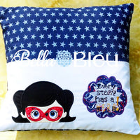 Super hero Reading pillow bam saying machine embroidery applique design