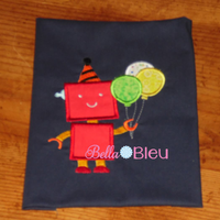 Robot holding Birthday Balloons machine applique embroidery design