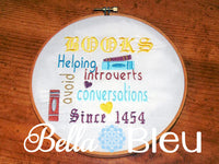 Reading Subway Art Books Helping Introverts avoid Conversations since 1454 Reading Pillow saying machine embroidery design