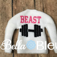 Weightlifting Beast with weights Elf sweater in the hoop embroidery design