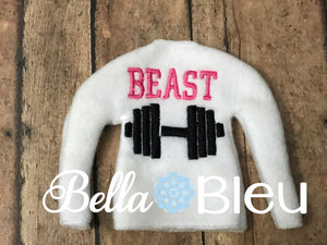 Weightlifting Beast with weights Elf sweater in the hoop embroidery design