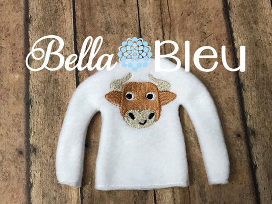 Longhorns Steers Mascot Elf sweater shirt in the hoop machine embroidery design
