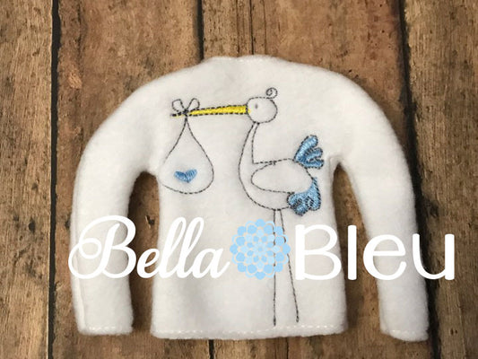 In the hoop Elf sweater shirt "Stork new Baby" machine embroidery design