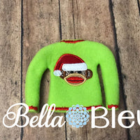 Sock Monkey Elf Sweater Shirt in the hoop machine embroidery design