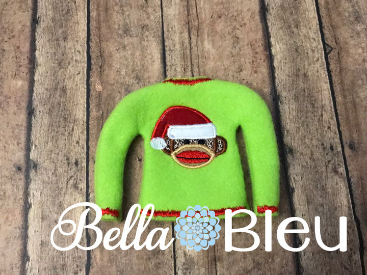 Sock Monkey Elf Sweater Shirt in the hoop machine embroidery design