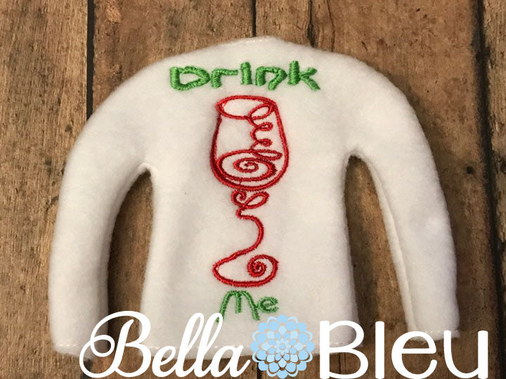 Elf Drink me Wine Gladd Sweater shirt in the hoop machine embroidery design