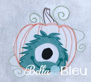 Sketchy silly fall Monster and Pumpkin machine embroidery design
