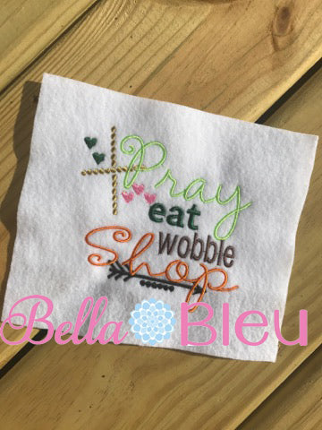 Thankgiving Saying Pray Eat Wobble Shop with arrows arrow and hearts Machine Embroidery Design