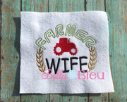 Fun Farmer Wife with tractor and wheat filled machine Embroidery Design