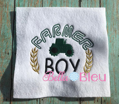 Farmer Boy with Tractor Machine Filled Embroidery Design