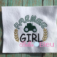 Fun Farmer Girl with tractor and wheat filled machine embroidery design