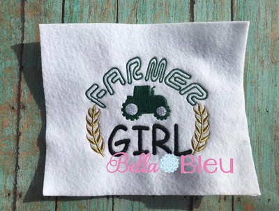 Fun Farmer Girl with tractor and wheat filled machine embroidery design