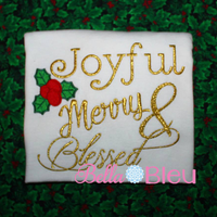 Joyful Merry & Blessed Christmas Holly Saying Machine Embroidery design
