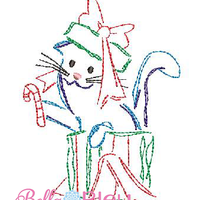 Christmas Bean Stitch Cat in a Christmas Box machine embroidery design
