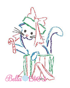 Christmas Bean Stitch Cat in a Christmas Box machine embroidery design