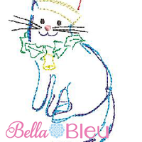 Bean Stitch Cat with Bell and holly machine embroidery design