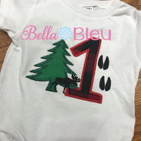 Baby's 1st First Birthday Lumberjack theme with pine tree , moose and deer tracks