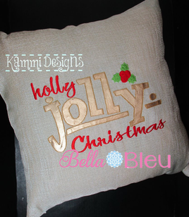 Holly Jolly Christmas with Holly Machine Embroidery Bean Stitch design