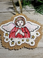 ITH Ornament Angel Girl with Stars Christmas Scribble