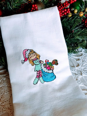 Christmas Elf Girl with Santa bag Scribble