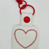 Heart Baseball Stitches Snap Key Fob