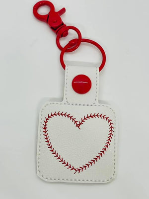 Heart Baseball Stitches Snap Key Fob