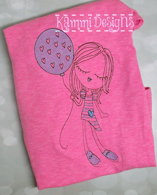 Sketchy Girl with Balloon Valentines Machine Embroidery Design