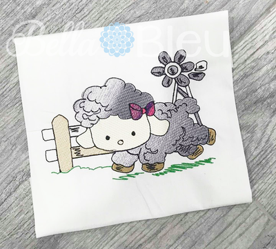 Baby Lamb Sheep with Windmill Color blend sketchy design