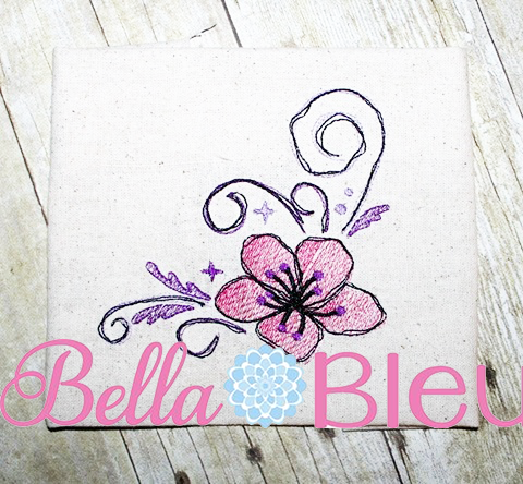 Hibiscus floral Sketchy fill machine embroidery design