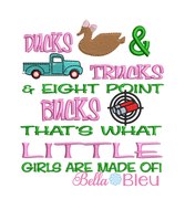 Girls Ducks Trucks & 8 Point bucks reading pillow embroidery saying with Vintage Red truck, duck and some buck shots embroidery design