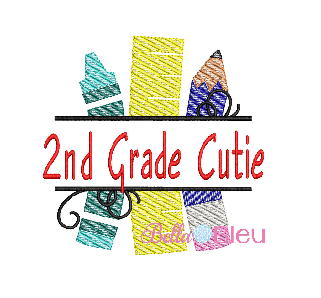Sketchy 2nd Grade Cutie Back to School machine embroidery design