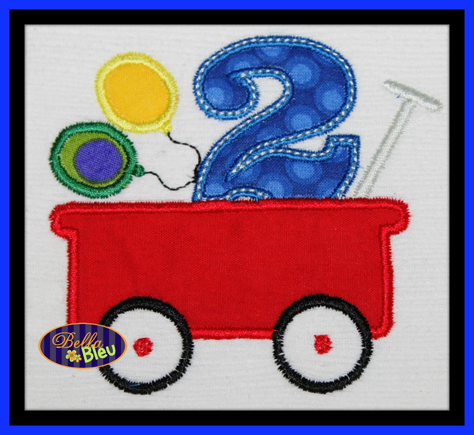 Little Red Wagon with Second 2nd Birthday Machine Applique Embroidery Design