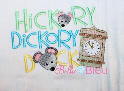 Nursery Rhymes Hickory Dickory Dock with Mice Machine embroidery sketchy design