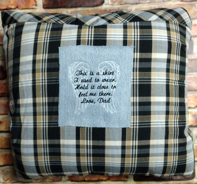 Memory PIllow Saying with Angel Wings Tribute