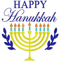 Happy Hanukkah with Menorah Embroidery design