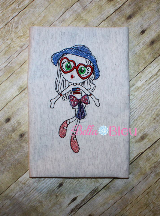 Sketchy Miss America 4th of July Girl Machine Embroidery design