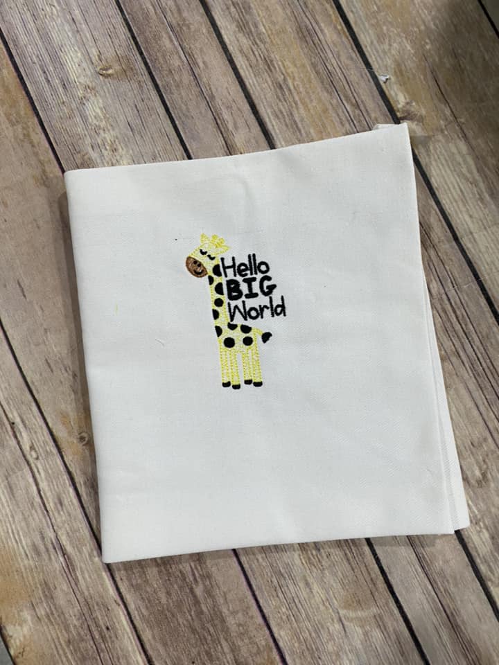Sketchy Hello Big World Giraffe Baby Embroidery
