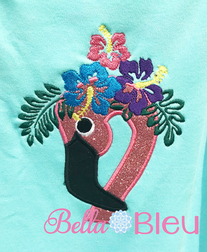 Flamingo with Hibiscus Crown applique machine embroidery design