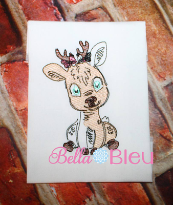 Sketchy Girl Deer 4x4 Colorwork Machine Embroidery