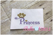 Princess word with Crown applique embroidery design 5x7
