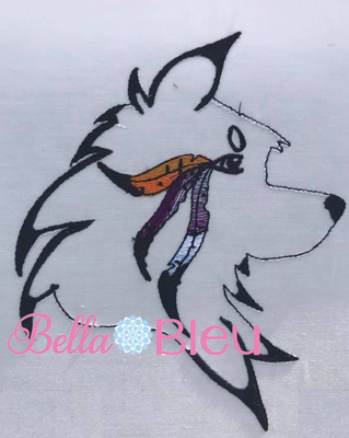 Native American Wolf with feathers applique machine embroidery design 5x5 Color blend