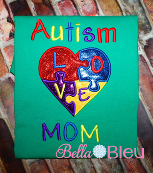Autism Mom Heart Awareness Machine Embroidery