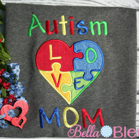 Autism Mom Heart Awareness Machine Embroidery