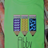 Back to School Pencil Trio machine applique embroidery design 5x5